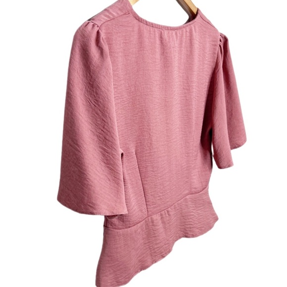 Primark Womens Short Sleeve Wrap Button Dusty Rose Peplum Formal Crop Top Blouse - Picture 12 of 16